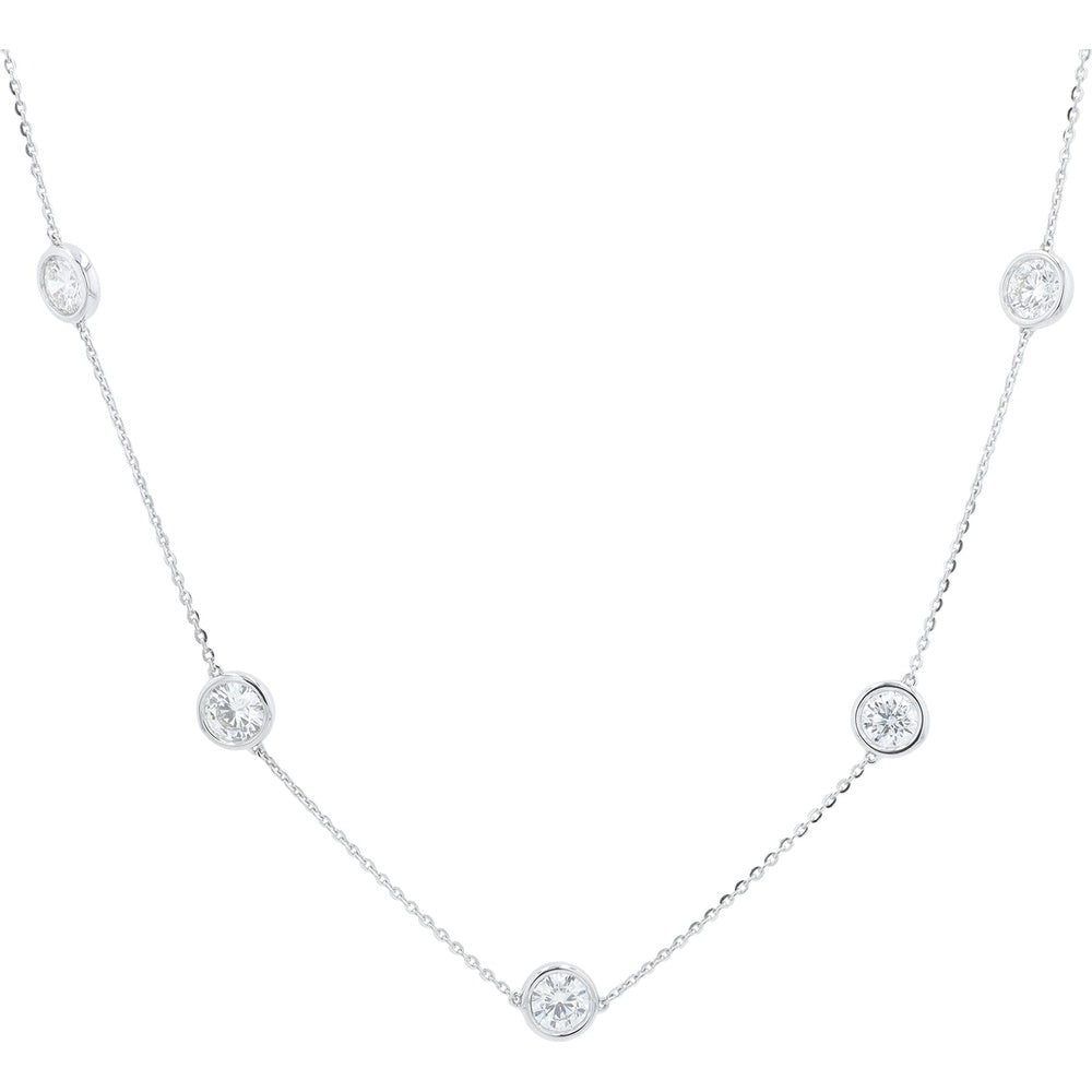14K White Gold Adjustable Station Necklace with Bezel-Set Round Lab Grown Diamonds - 6.25 Carat Total Diamond Weight