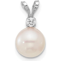 14K White Gold Akoya Cultured Pearl and Diamond Pendant - 0.05 Carat Diamond Weight by Monteluci Fine Jewelry