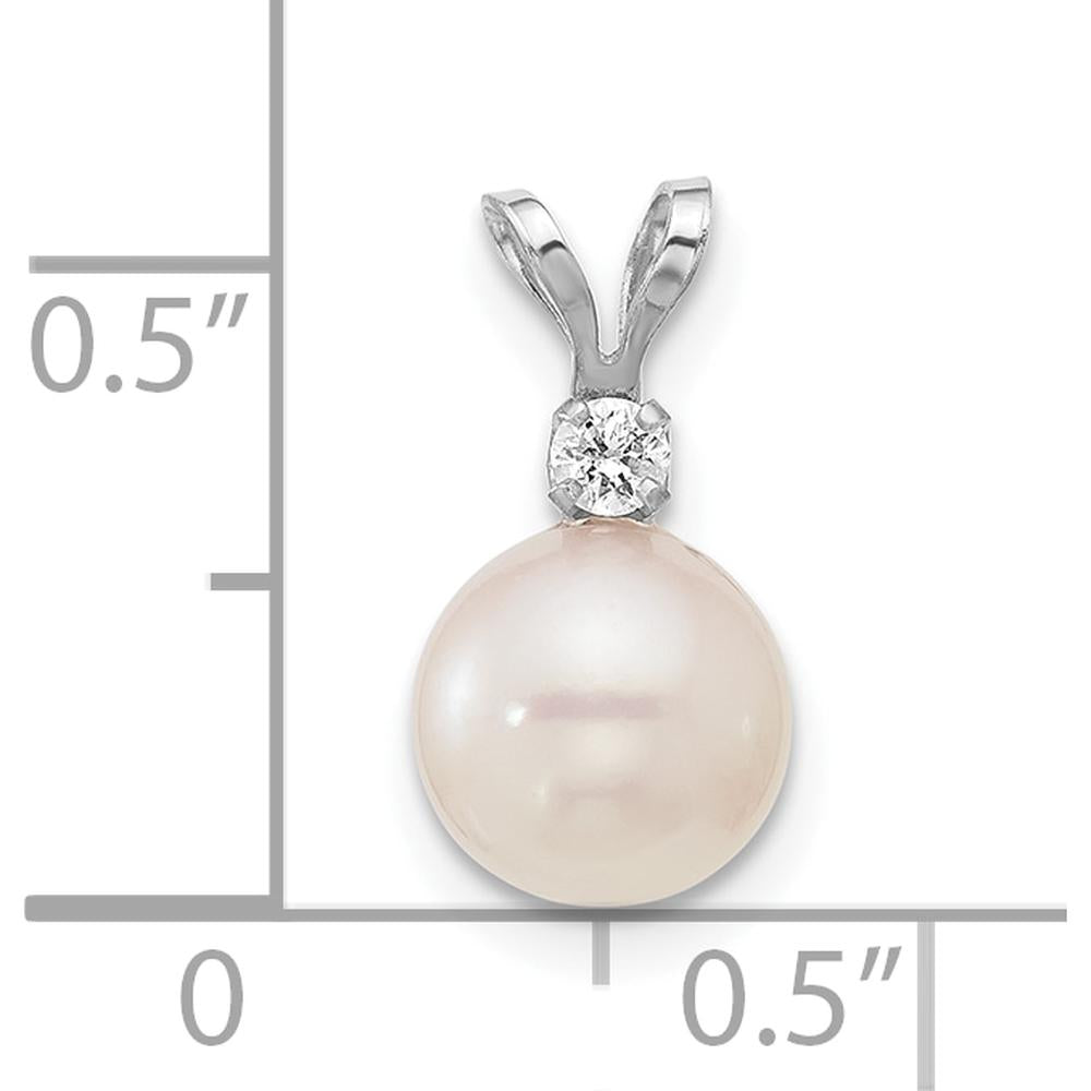 14K White Gold Akoya Cultured Pearl and Diamond Pendant - 0.05 Carat Diamond Weight by Monteluci Fine Jewelry