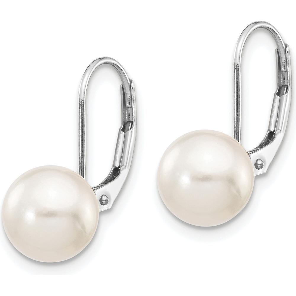 14K White Gold Akoya Cultured Pearl Leverback Earrings - 8-9mm Round Pearls by Monteluci Fine Jewelry