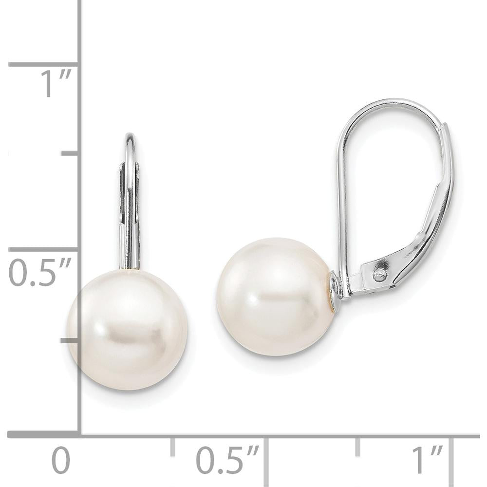14K White Gold Akoya Cultured Pearl Leverback Earrings - 8-9mm Round Pearls by Monteluci Fine Jewelry