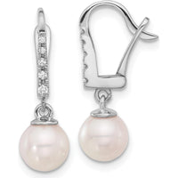14K White Gold Akoya Pearl and Diamond Dangle Earrings - 0.085 Carat Total Diamond Weight by Monteluci Fine Jewelry