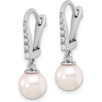 14K White Gold Akoya Pearl and Diamond Dangle Earrings - 0.085 Carat Total Diamond Weight by Monteluci Fine Jewelry