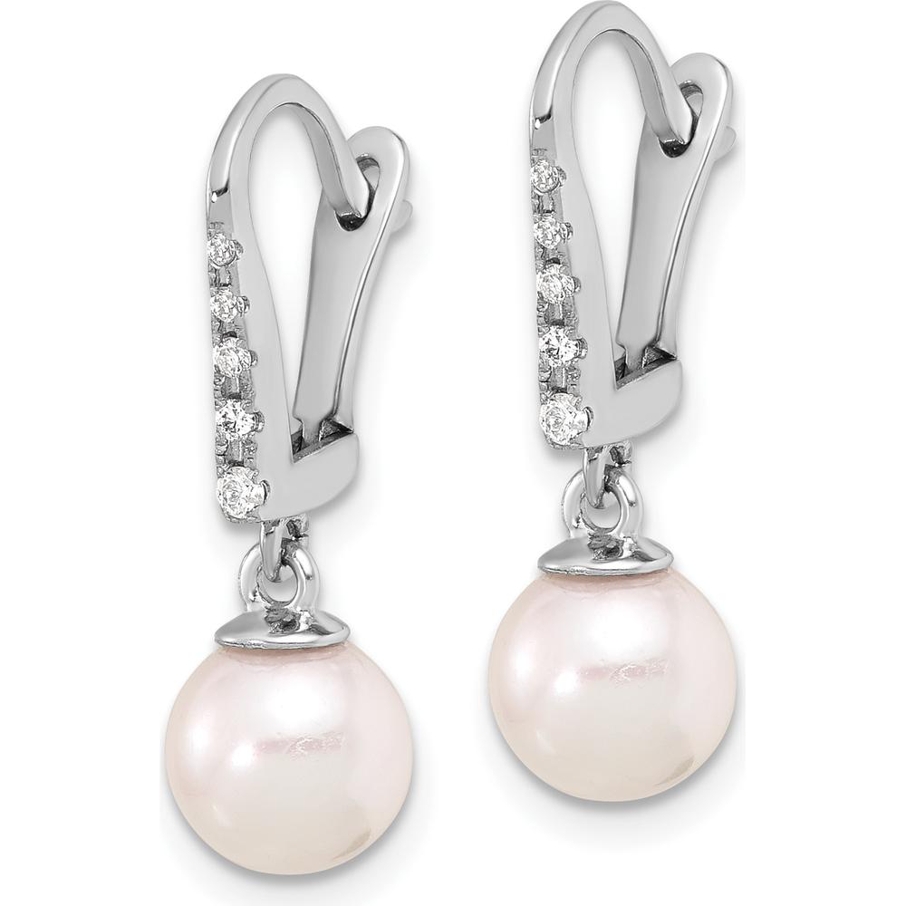 14K White Gold Akoya Pearl and Diamond Dangle Earrings - 0.085 Carat Total Diamond Weight by Monteluci Fine Jewelry