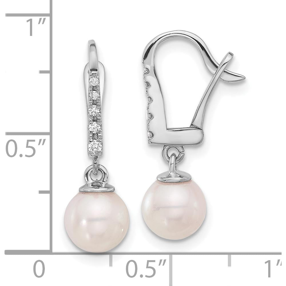 14K White Gold Akoya Pearl and Diamond Dangle Earrings - 0.085 Carat Total Diamond Weight by Monteluci Fine Jewelry