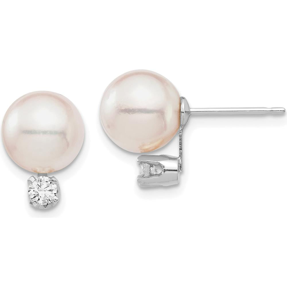 14K White Gold Akoya Pearl and Diamond Post Earrings - 0.20 Carat Total Diamond Weight by Monteluci Fine Jewelry