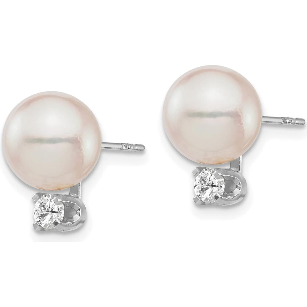 14K White Gold Akoya Pearl and Diamond Post Earrings - 0.20 Carat Total Diamond Weight by Monteluci Fine Jewelry