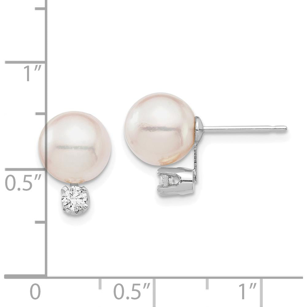 14K White Gold Akoya Pearl and Diamond Post Earrings - 0.20 Carat Total Diamond Weight by Monteluci Fine Jewelry
