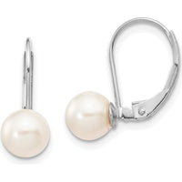 14K White Gold Akoya Pearl Leverback Earrings - 6-7mm Round White Cultured Pearls by Monteluci Fine Jewelry