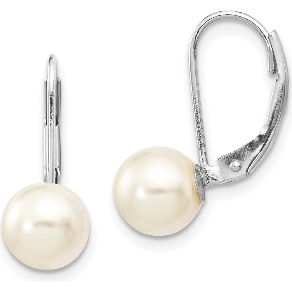 14K White Gold Akoya Saltwater Cultured Pearl Leverback Earrings - 7-8mm Pearls by Monteluci Fine Jewelry