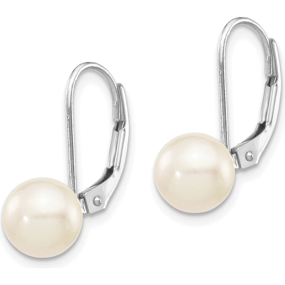 14K White Gold Akoya Saltwater Cultured Pearl Leverback Earrings - 7-8mm Pearls by Monteluci Fine Jewelry