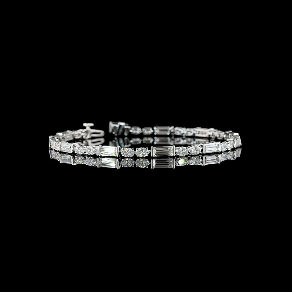 14K White Gold Alternating Baguette and Oval Diamond Tennis Bracelet - 6.83 Carats Total Carat Weight Lab-Grown Diamonds - Covaloro Fine Jewelry
