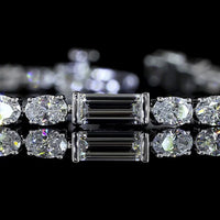 14K White Gold Alternating Baguette and Oval Diamond Tennis Bracelet - 6.83 Carats Total Carat Weight Lab-Grown Diamonds - Covaloro Fine Jewelry