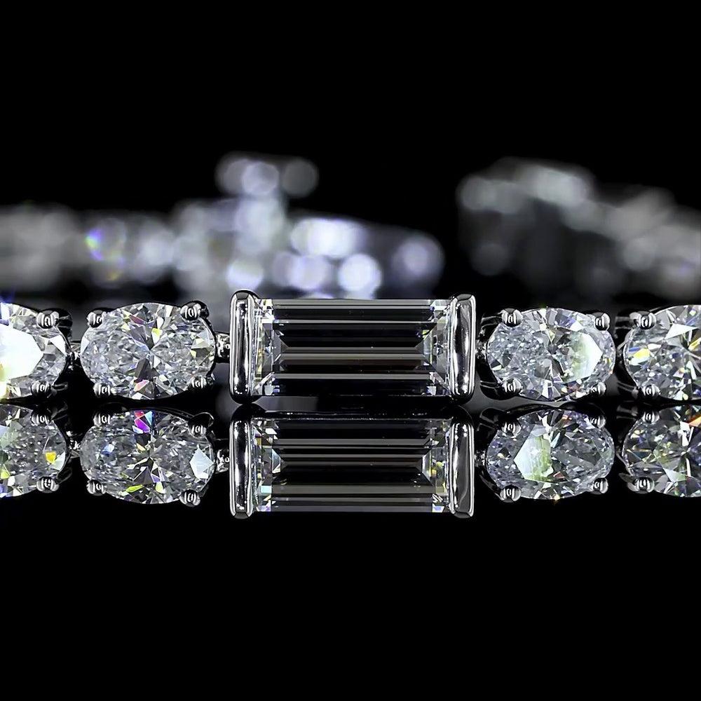14K White Gold Alternating Baguette and Oval Diamond Tennis Bracelet - 6.83 Carats Total Carat Weight Lab-Grown Diamonds - Covaloro Fine Jewelry