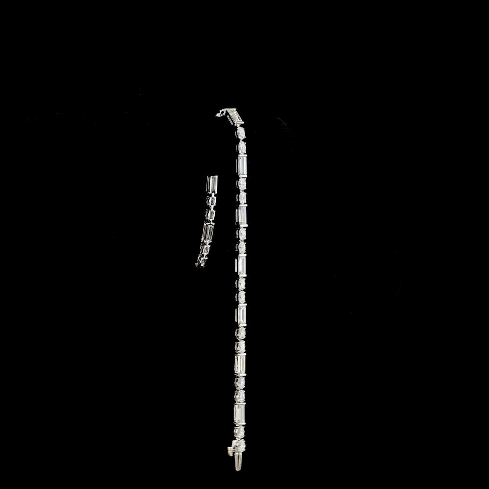 14K White Gold Alternating Baguette and Oval Diamond Tennis Bracelet - 6.83 Carats Total Carat Weight Lab-Grown Diamonds - Covaloro Fine Jewelry