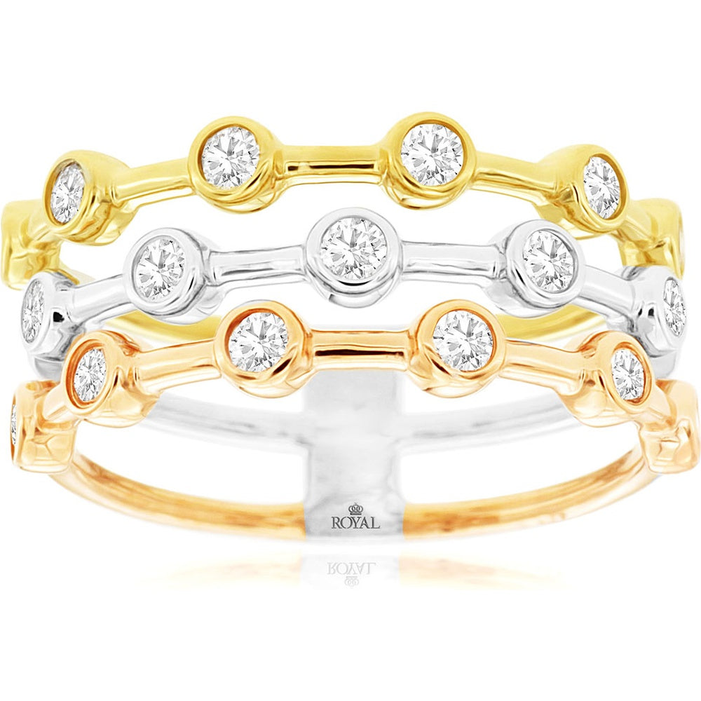 14K White Gold Alternating Bezel-Set Round Diamond Station Wedding Band - 0.52 Carat Total Diamond Weight - Royal Jewelry
