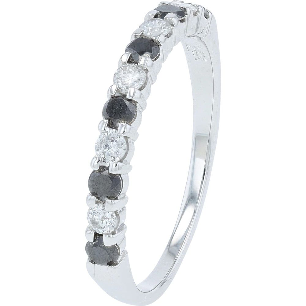 14K White Gold Alternating Black and White Round Diamond Band - 1/2 Carat Total Diamond Weight