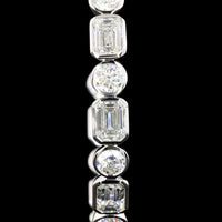 14K White Gold Alternating Emerald Cut and Round C-Hoop Earrings with Bezel Setting - 6.08 Carat Total Weight Lab Diamonds - Covaloro Fine Jewelry