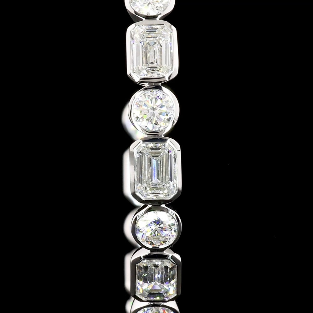 14K White Gold Alternating Emerald Cut and Round C-Hoop Earrings with Bezel Setting - 6.08 Carat Total Weight Lab Diamonds - Covaloro Fine Jewelry