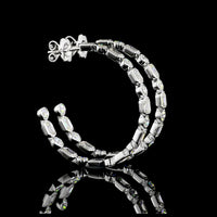 14K White Gold Alternating Emerald Cut and Round C-Hoop Earrings with Bezel Setting - 6.08 Carat Total Weight Lab Diamonds - Covaloro Fine Jewelry