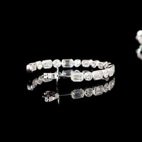 14K White Gold Alternating Emerald Cut and Round C-Hoop Earrings with Bezel Setting - 6.08 Carat Total Weight Lab Diamonds - Covaloro Fine Jewelry