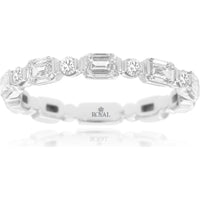 14K White Gold Alternating Emerald Cut and Round Diamond Band - 0.85 Carat Total Diamond Weight - Royal Jewelry