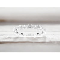 14K White Gold Alternating Emerald Cut and Round Diamond Band - 0.85 Carat Total Diamond Weight - Royal Jewelry