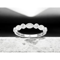 14K White Gold Alternating Marquise and Round Bezel-Set Diamond Band - 0.30 Carat Total Diamond Weight - Royal Jewelry