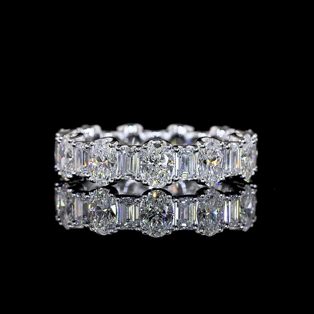 14K White Gold Alternating Oval and Emerald Cut Lab Diamond Eternity Band - 3.07 Carat Total Weight - Covaloro Fine Jewelry