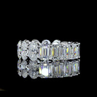 14K White Gold Alternating Oval and Emerald Cut Lab Diamond Eternity Band - 8.55 Carat Total Weight, E-F VS Quality - Covaloro Fine Jewelry