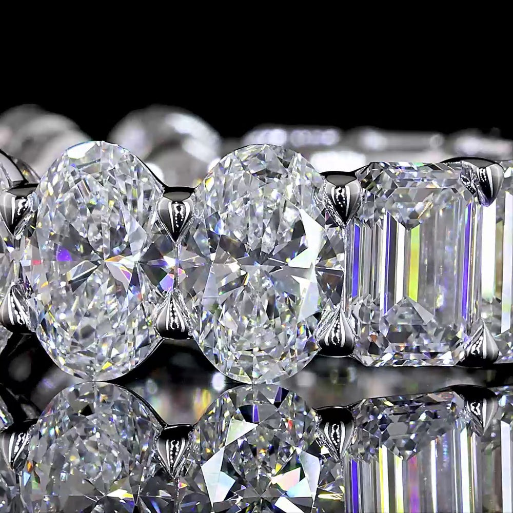 14K White Gold Alternating Oval and Emerald Cut Lab Diamond Eternity Band - 8.55 Carat Total Weight, E-F VS Quality - Covaloro Fine Jewelry