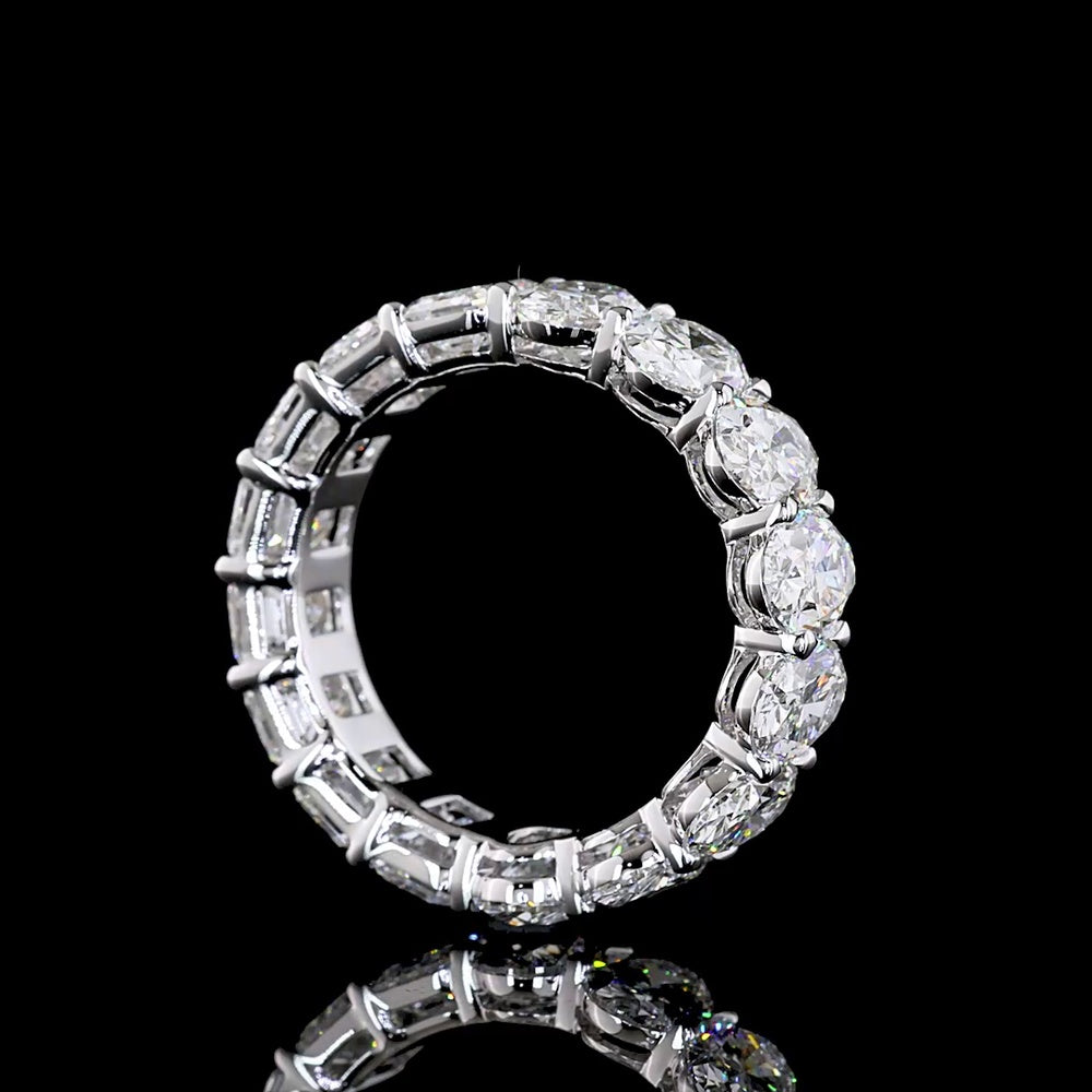 14K White Gold Alternating Oval and Emerald Cut Lab Diamond Eternity Band - 8.55 Carat Total Weight, E-F VS Quality - Covaloro Fine Jewelry
