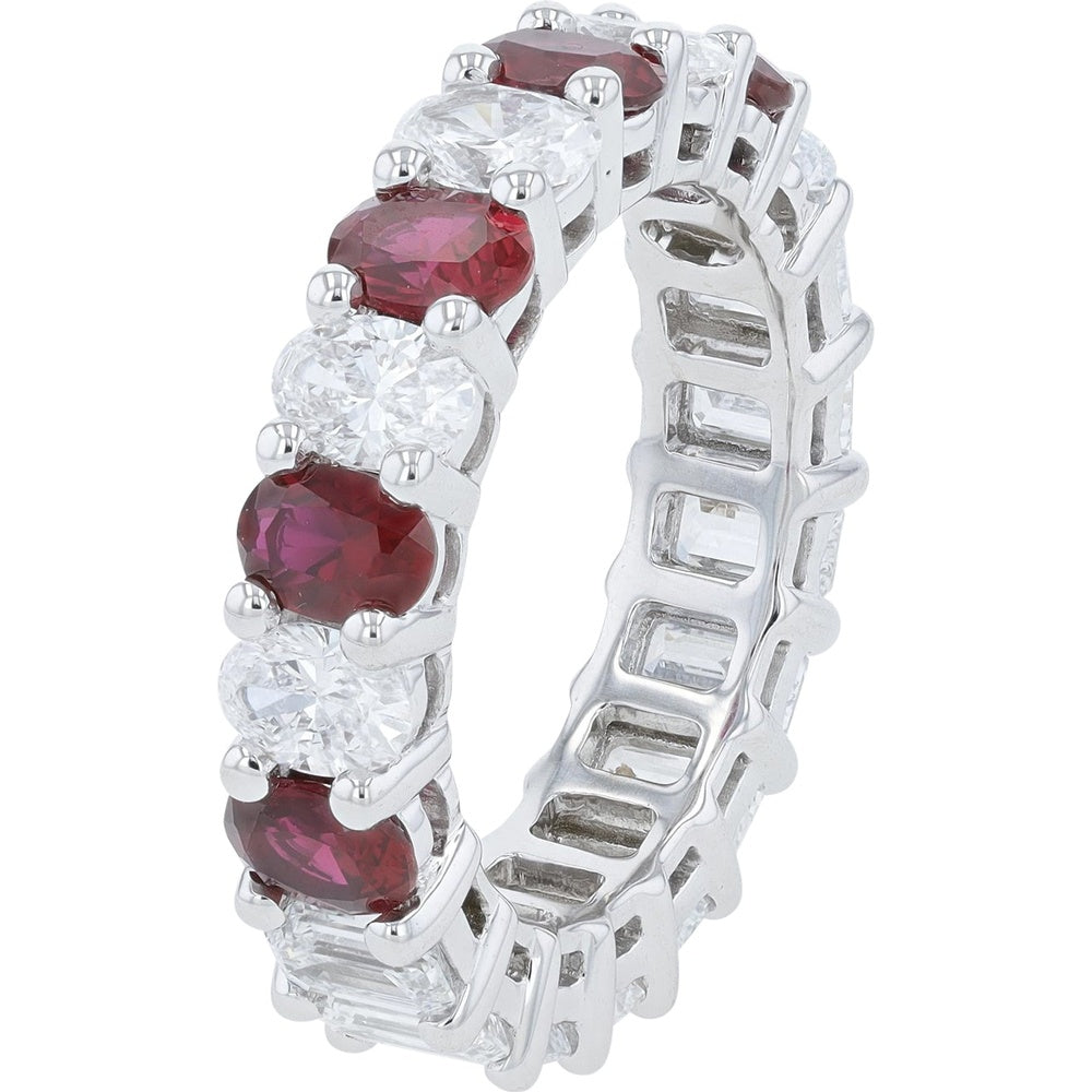 14K White Gold Alternating Oval Lab-Grown Ruby and Diamond Eternity Band - 4.25 Carat Total Diamond Weight and 1.75 Carat Total Ruby Weight
