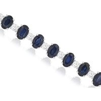 14K White Gold Alternating Oval Sapphire and Round Diamond Tennis Bracelet - 15.00 Carat Total Sapphire Weight and 2.12 Carat Total Diamond Weight - Royal Jewelry