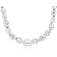 14K White Gold Alternating Pear and Emerald Cut Diamond Necklace with Milgrain Details - 2.50 Carat Total Diamond Weight - Royal Jewelry