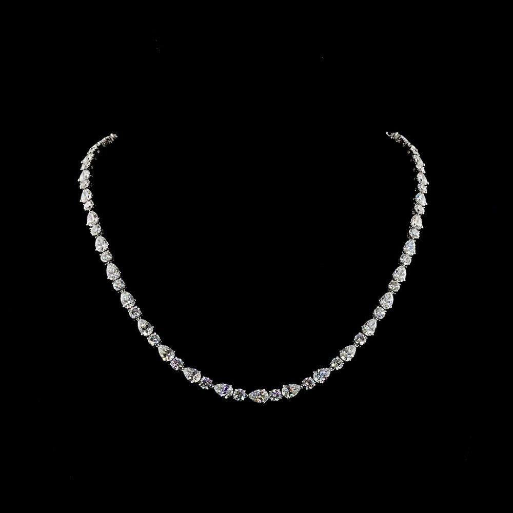 14K White Gold Alternating Pear & Round Lab Diamond Tennis Necklace - E-F VS Clarity, 32.93 Carat Total Weight - Covaloro Fine Jewelry