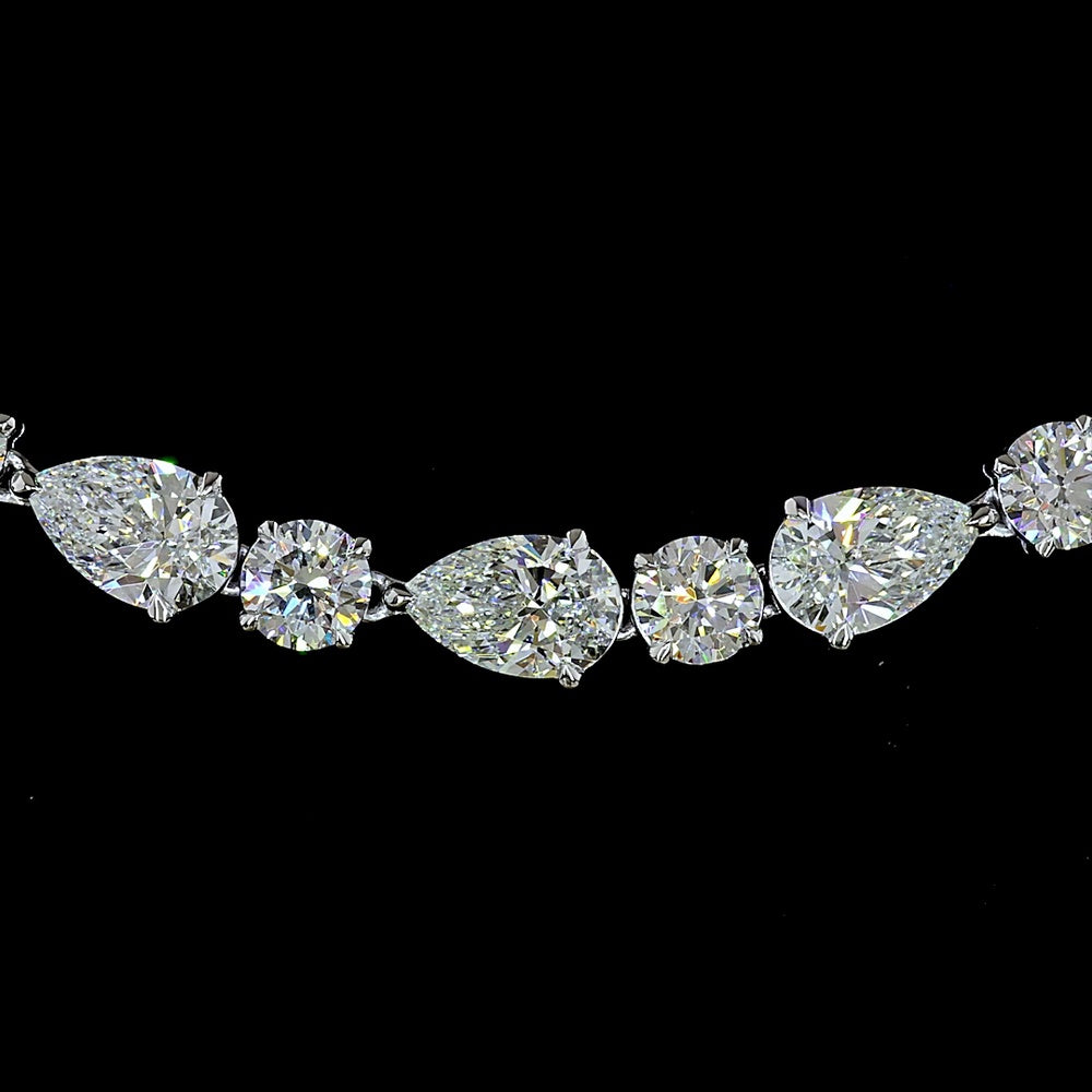 14K White Gold Alternating Pear & Round Lab Diamond Tennis Necklace - E-F VS Clarity, 32.93 Carat Total Weight - Covaloro Fine Jewelry
