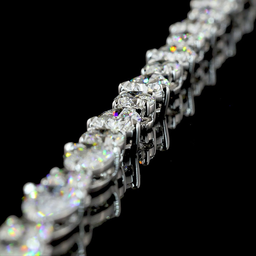 14K White Gold Alternating Pear & Round Lab Diamond Tennis Necklace - E-F VS Clarity, 32.93 Carat Total Weight - Covaloro Fine Jewelry