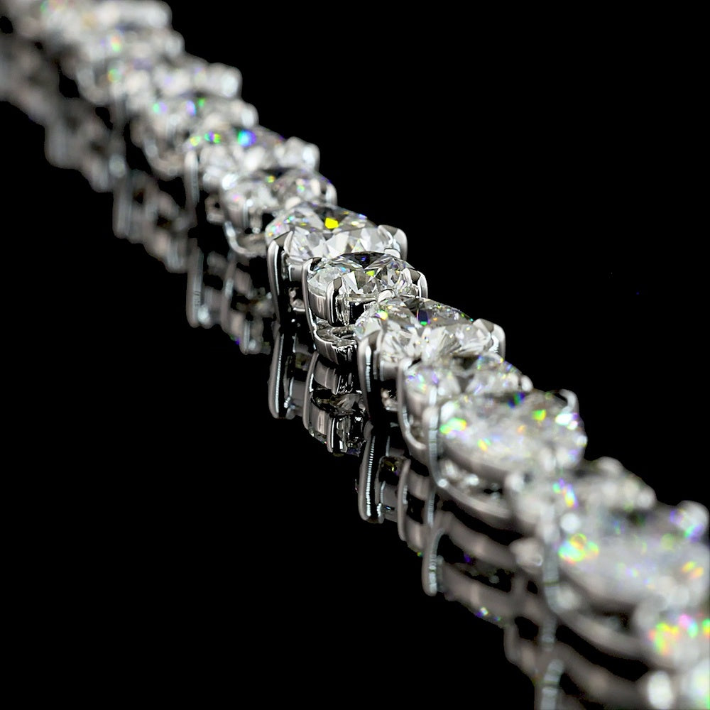 14K White Gold Alternating Pear & Round Lab Diamond Tennis Necklace - E-F VS Clarity, 32.93 Carat Total Weight - Covaloro Fine Jewelry