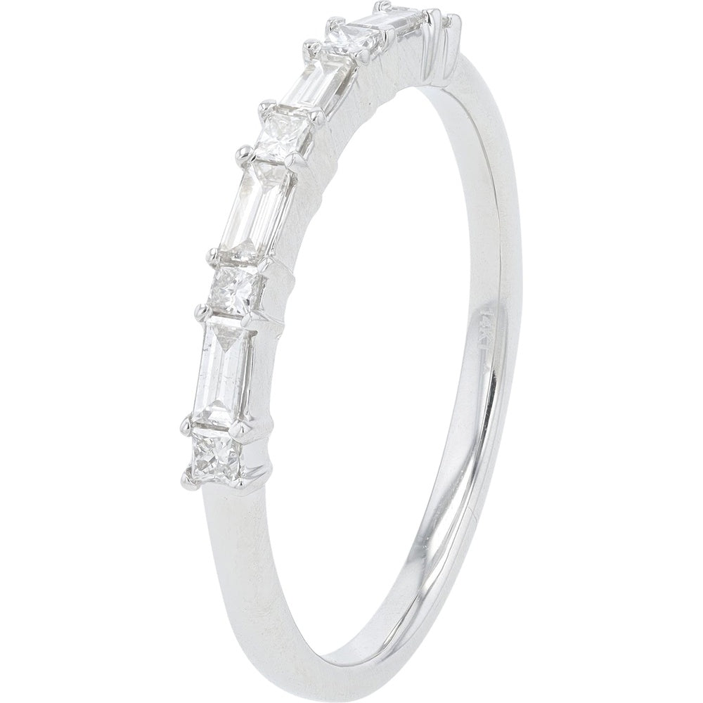 14K White Gold Alternating Princess Cut and Baguette Diamond Band - 0.31 Carat Total Diamond Weight