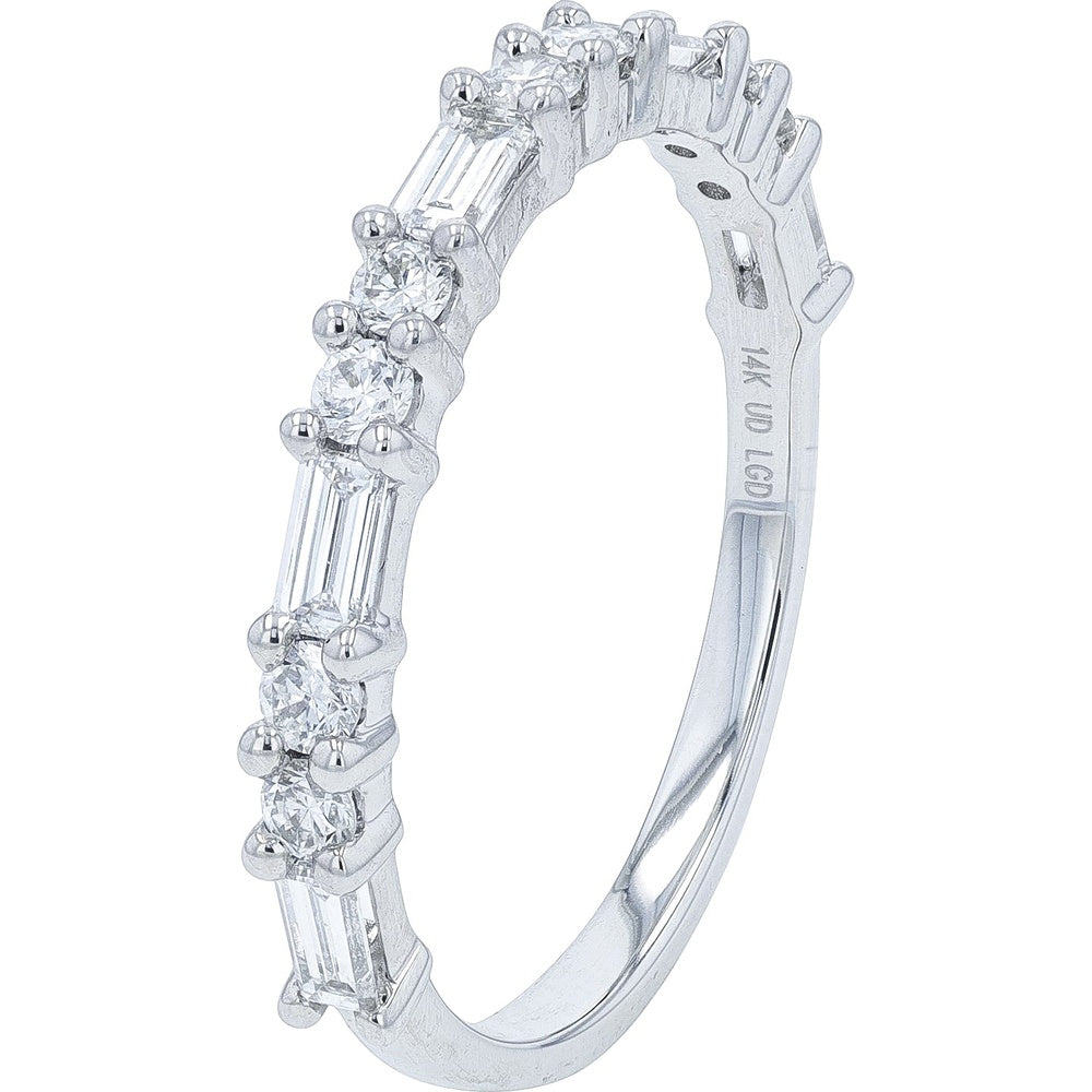 14K White Gold Alternating Round and Baguette Lab Grown Diamond Band - 0.65 Carat Total Diamond Weight
