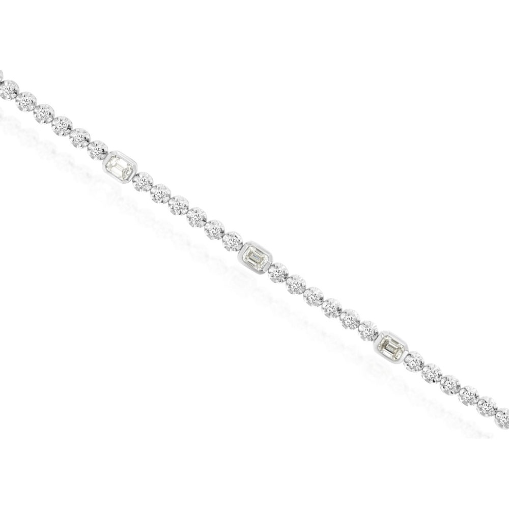 14K White Gold Alternating Round and Bezel Set Rectangular Diamond Bracelet - 1.60 Carat Total Diamond Weight - Royal Jewelry