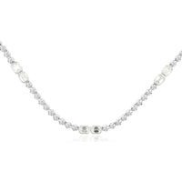 14K White Gold Alternating Round and Emerald-Cut Diamond Necklace - 3.10 Carat Total Diamond Weight - Royal Jewelry