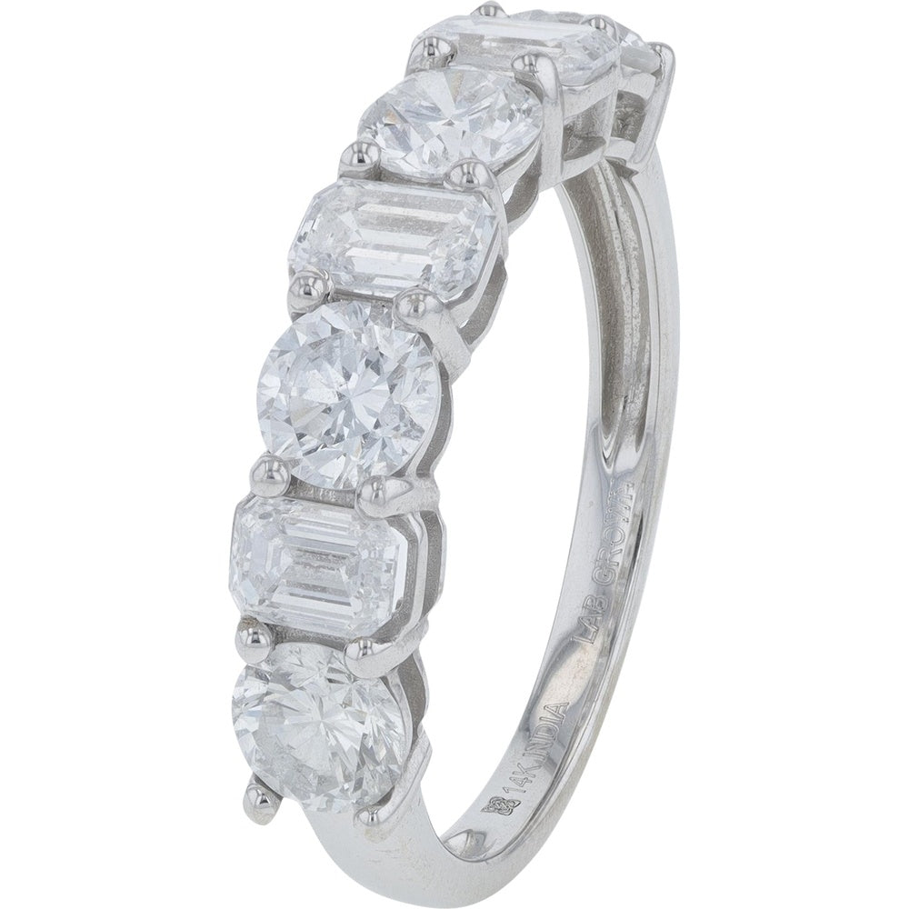 14K White Gold Alternating Round and Emerald Cut Lab Grown Diamond Band - 2.50 Carat Total Diamond Weight