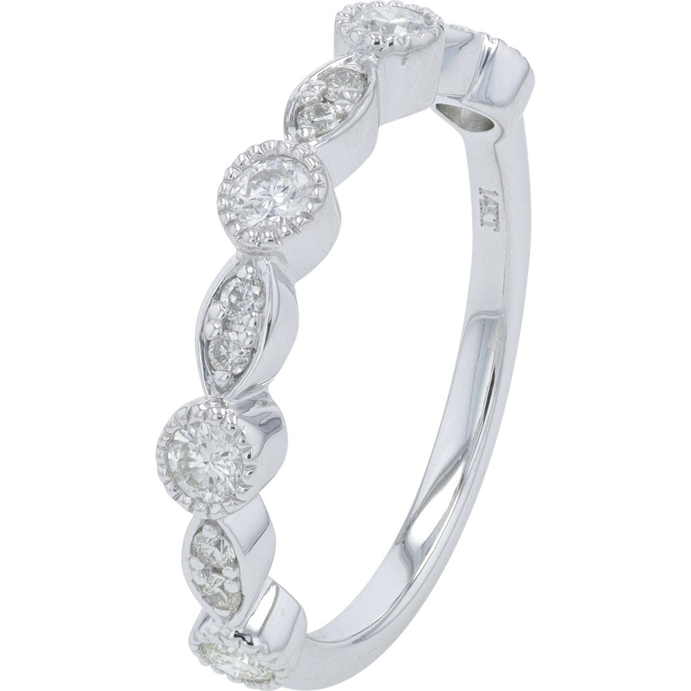 14K White Gold Alternating Round and Marquise Cluster Diamond Band - 0.45 Carat Total Diamond Weight