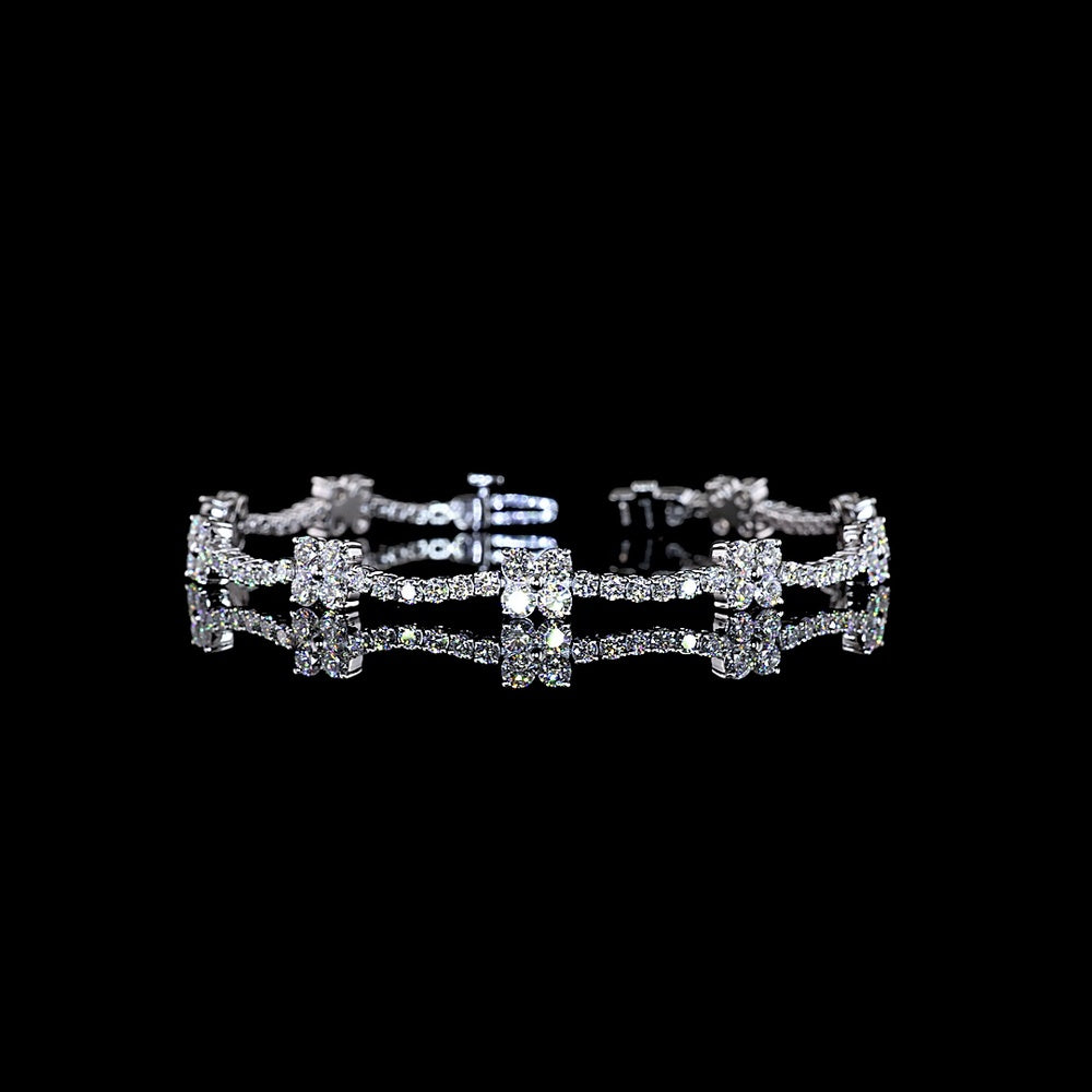 14K White Gold Alternating Round Cut Lab Diamond Tennis Bracelet - 4.66 Carat Total Weight, E-F Color VS1 Clarity - Covaloro Fine Jewelry