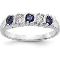 14K White Gold Alternating Round Diamond and Blue Sapphire Band Ring - 0.20 Carat Total Gemstone Weight by 0