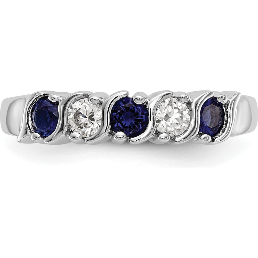 14K White Gold Alternating Round Diamond and Blue Sapphire Band Ring - 0.20 Carat Total Gemstone Weight by 0