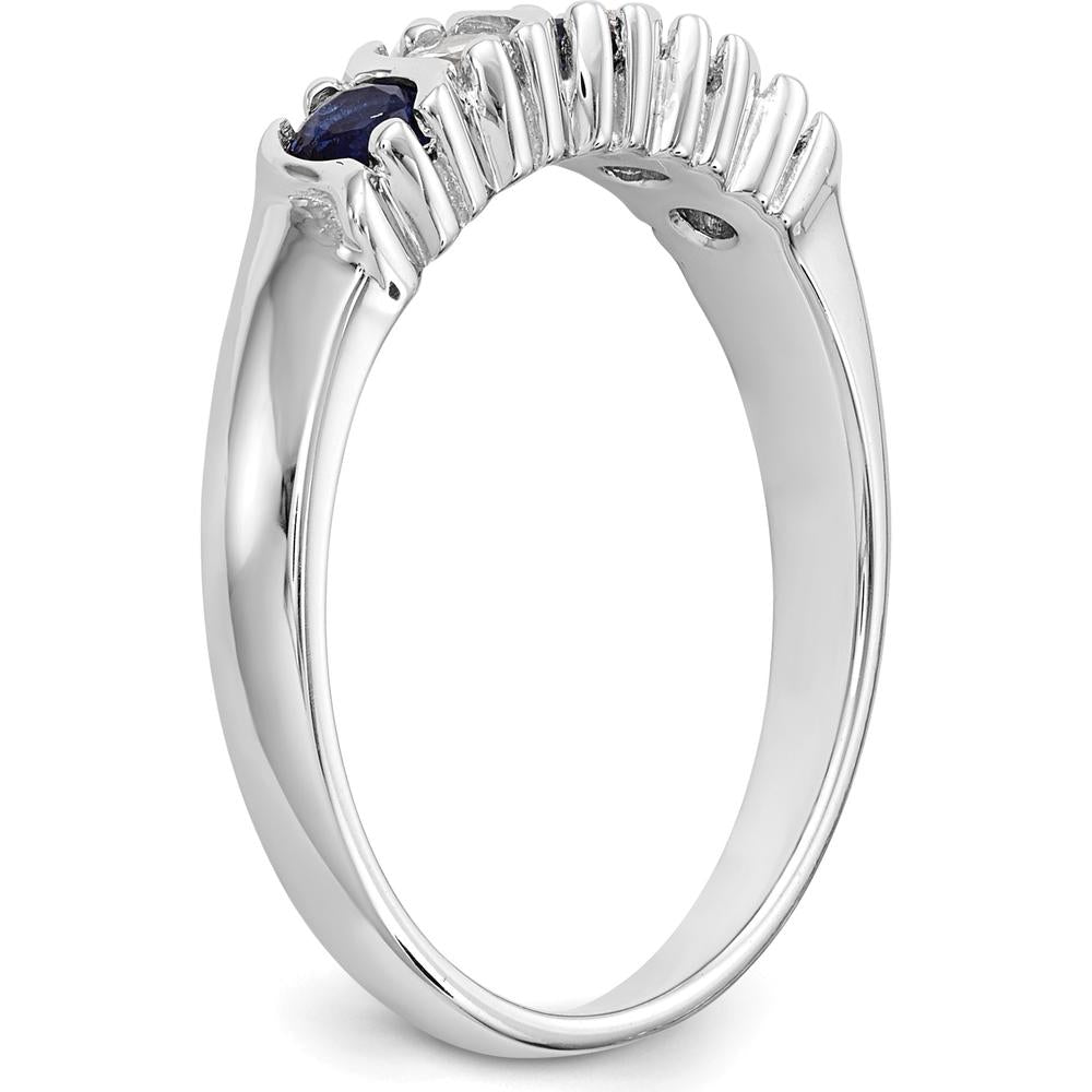 14K White Gold Alternating Round Diamond and Blue Sapphire Band Ring - 0.20 Carat Total Gemstone Weight by 0