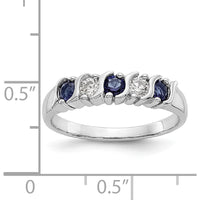 14K White Gold Alternating Round Diamond and Blue Sapphire Band Ring - 0.20 Carat Total Gemstone Weight by 0